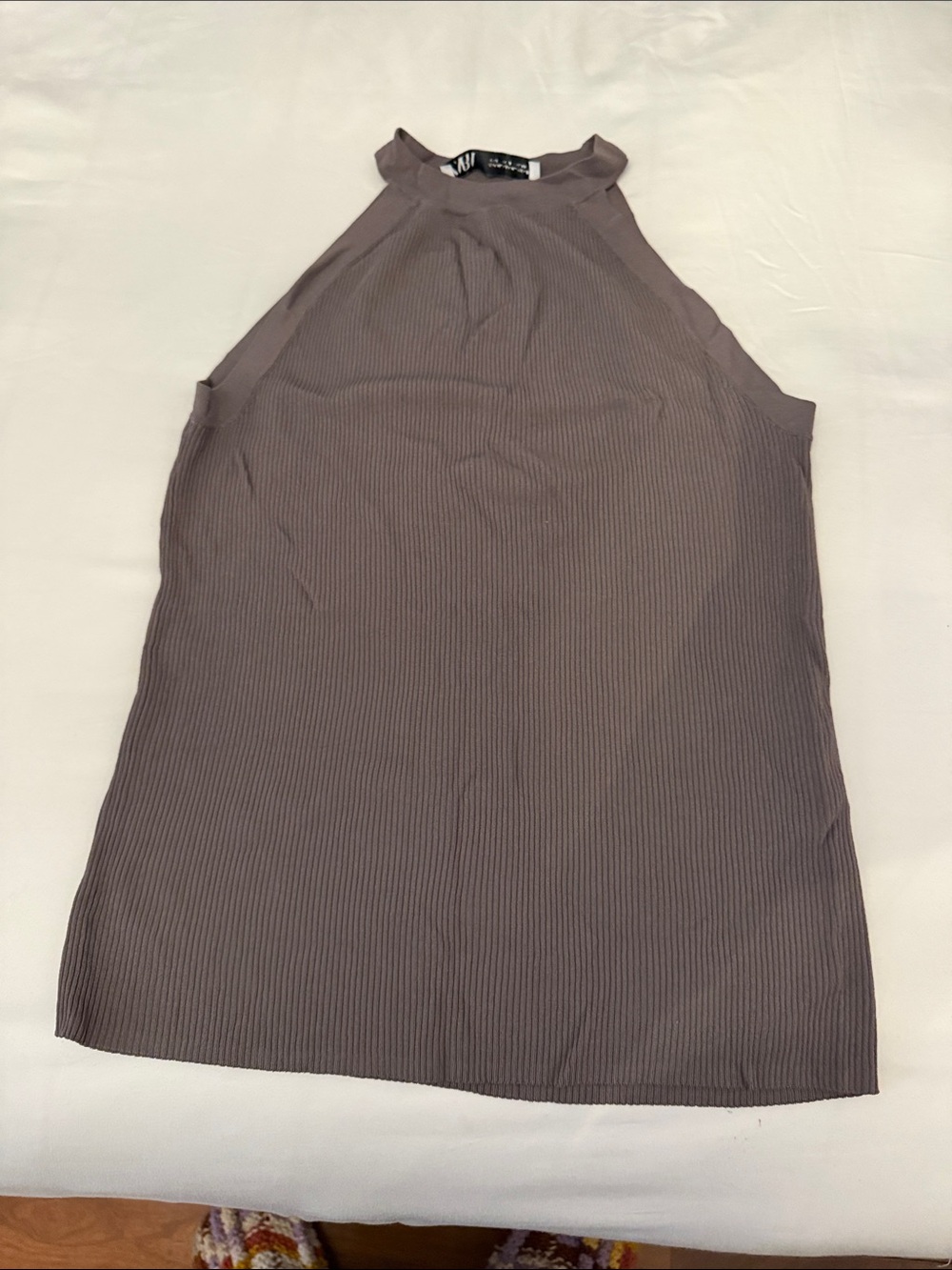 Zara Ribbed High-Neck Tank Top in Mauve